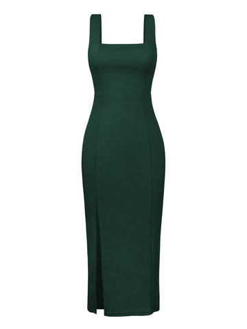 Evergreen Glamour Square-Neck Dress