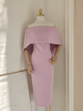 Satin Sheath Column Pink Off The Shoulder Homecoming Dress