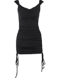 Black Drawstring Side Ruched Bodycon Dress