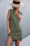 Green Half Button Sleeveless Dress