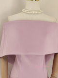 Satin Sheath Column Pink Off The Shoulder Homecoming Dress