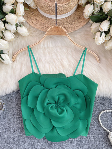 Enchanting Floral Green Satin Party Top