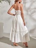 White Hollow  Strap Casual High Waist Lace Dress