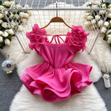 Vibrant Ruffle Elegance Bold Pink Party Dress