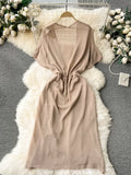 Soft Beige Knit Day Dress