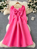 Oversized Bow Flattering Pink Dress