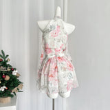 Bow-Tie Halter Neckline Ruffled Skirt Floral Mini Dress