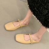 Fashion Buckled Woven Flat Mules