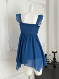 Butterfly Lace Blue Strappy Mini Dress