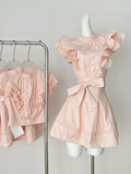 Bow Lace Accent Pink Dress Set