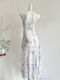 Abstract Floral Ruffle Midi Dress
