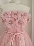 Short Mini Tulle A Line Pink Flowers Homecoming Dress