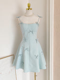 Short Mini Bow Green Spaghetti Straps Homecoming Dress