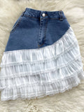 Two-Piece Denim Lace Trimmed Vest Skirt