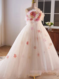 Unique High Low Flower Pink Tulle Sweetheart Prom Dress