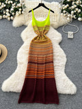 Chevron Halter Neck Ombre Knit Maxi Dress