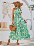 Blue Floral Mosaic Serenity Halter Dress