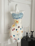 Blue Ruffle & Colorful Floral Dress Ensemble