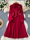 Matching Knit Vest Layered Red Dress