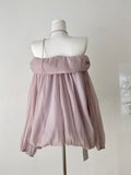 Light Purple Bubble Hem Rose Decorated Halter Dress