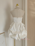 White Satin Flower Short Mini Strapless Homecoming Dress