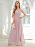 Pink Halter Loose Chiffon Bridesmaid Dress