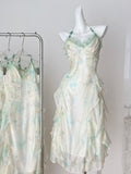 Soft Hued Floral Asymmetric Ruffles Dress