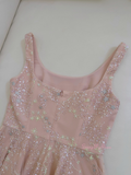 Tulle Pink A Line Square Sequin Homecoming Dress