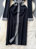 Contrasting Edges Black Long-Sleeve Dress