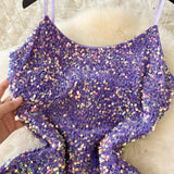 High Slit Sequin Purple Dress