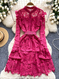 Elegant Belt Matching Slip Green Lace Dress