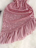 Pink Flouncy Hem Sequin Dress