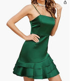 Green Ruffles Short Mini A Line Party Dress