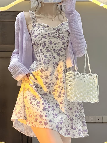 Lilac Cardigan over Blossom Dress