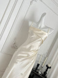 Floral Embellishments Elegant Satin Slip Dress