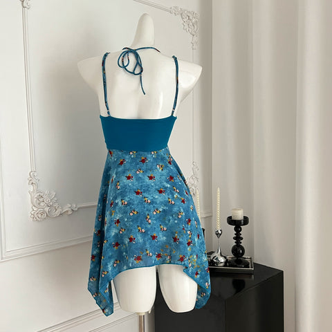 Floral Print Turquoise Halter Mini Dress Sassymyprom Floral Print Turquoise Halter Mini Dress Sassymyprom