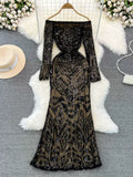 Fantasy Whisper Ivory Sequined Lace Evening Dress