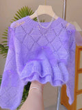 Fluffy Texture Lavender Lace-Inspired Knit Sweater