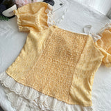 Puff Sleeves Vintage Inspired Yellow White Dress