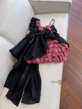 Black Short Mini Pink One Shoulder Flower Pearls Homecoming Dress