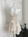 Colorful Floral Butterfly Short Sleeveless Dress