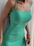 Green Knit Split Thigh Dress
