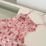 Layers Asymmetrical Pink Floral Strappy Dress