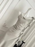 Chic Asymmetric Light Green Satin Midi Dress