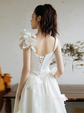 Beading A Line Satin Cut Out Flower Wedding Dress