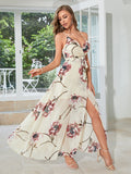 Floral Print Surplice Belted Bridsemaid Dress