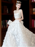 Flowers Tulle A Line Two Piece Square Wedding Dress