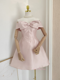 Satin Bow A Line Mini Off The Shoulder Homecoming Dress