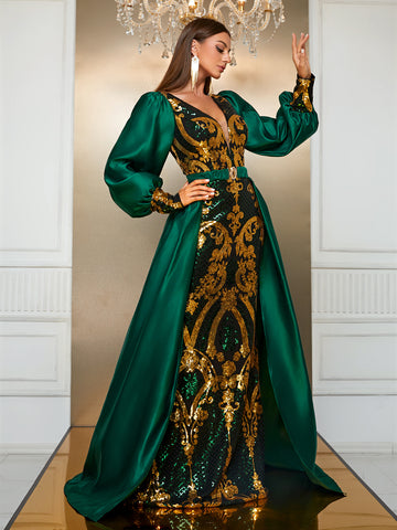 2024 Peacock Poise Embellished Ballroom Green Prom Dress Custom Made 2024 Peacock Poise Embellished Ballroom Green Prom Dress Custom Made