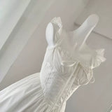 White Delicate Shoulder Ruffles Corset Dress